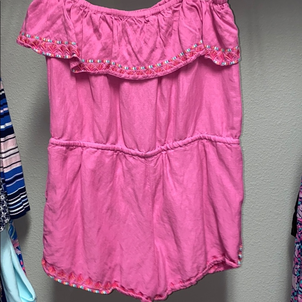 Vineyard Vines Pink Strapless Ruffle Romper Size L